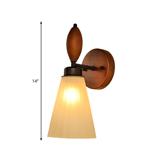 Modern Frosted Glass Wall Mounted Lamp - Stylish 1-Light Red Brown Sconce With Wooden Backplate