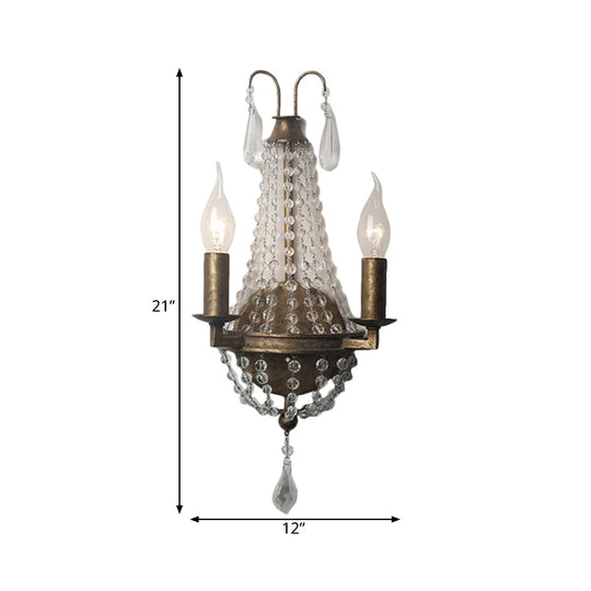 Rustic Beaded Wall Mounted Lighting - 2/3 Light Metallic Sconce Fixture For Bedroom Sizes: 8/10/12 W