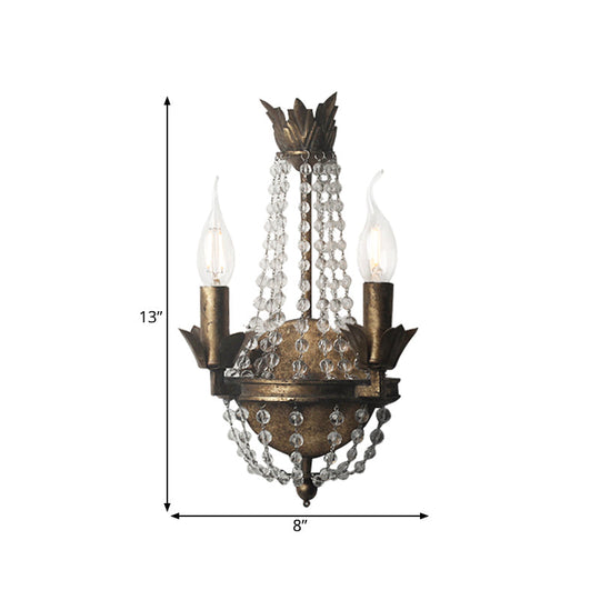 Rustic Beaded Wall Mounted Lighting - 2/3 Light Metallic Sconce Fixture For Bedroom Sizes: 8/10/12 W