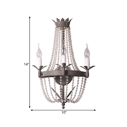 Rustic Beaded Wall Mounted Lighting - 2/3 Light Metallic Sconce Fixture For Bedroom Sizes: 8/10/12 W