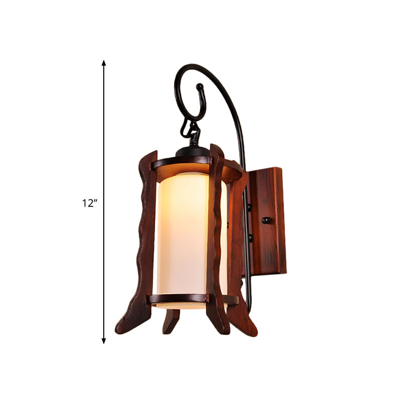 Traditional Red Brown Lantern Wall Sconce With Milk Glass Shade