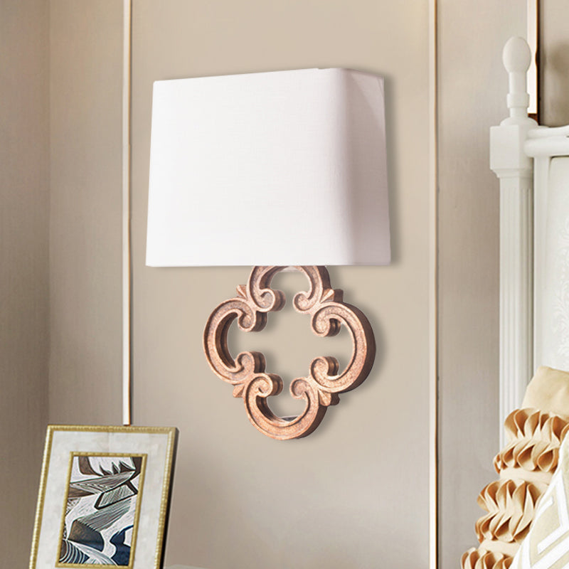 White Fabric Wall Sconce With Countryside Design And Tapered Mount - Perfect For Living Room