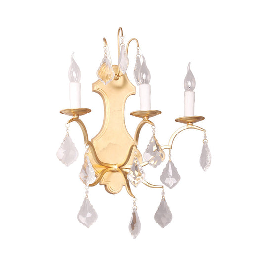 Curvy Gold Sconce With Crystal Accent - Countryside Metallic Wall Lamp (3 Lights) For Living Room