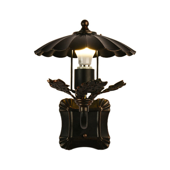 Black Scalloped Edge Wall Light - Farmhouse Style Metal Sconce For Dining Room