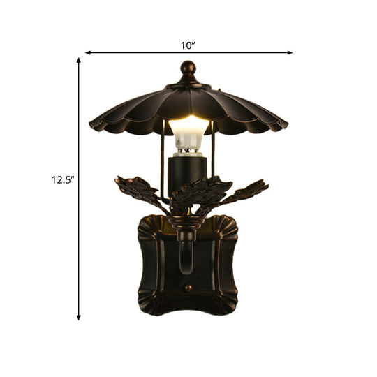 Black Scalloped Edge Wall Light - Farmhouse Style Metal Sconce For Dining Room