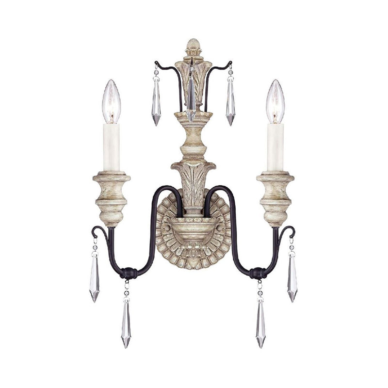 Wall Mounted Metal Candle Sconce Light - Countryside Vanity Lamp With 2 White/Gold Lights