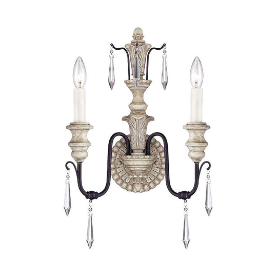 Wall Mounted Metal Candle Sconce Light - Countryside Vanity Lamp With 2 White/Gold Lights