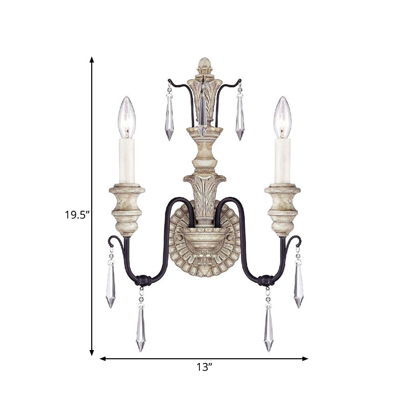 Wall Mounted Metal Candle Sconce Light - Countryside Vanity Lamp With 2 White/Gold Lights