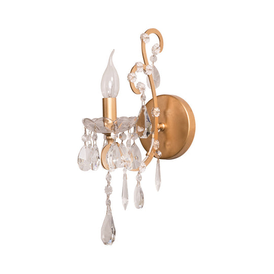 Rustic Metal Sconce Light: Candle-Style Wall Lighting Fixture With Crystal Droplet - Silver/Gold