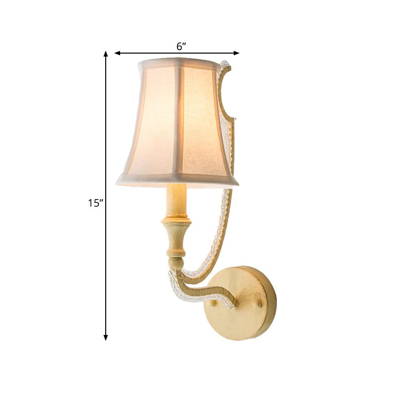 Rustic Empire Shade Fabric Wall Mounted Bedroom Sconce In White/Aged Silver - 1/2 Lights Fixture