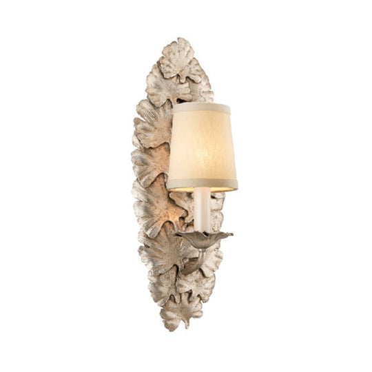 Rustic Fabric Bell Wall Mounted Light Sconce - 1 Bedroom Fixture In White/Bronze