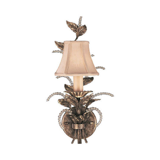 Rustic Fabric Bell Wall Mounted Light Sconce - 1 Bedroom Fixture In White/Bronze Bronze