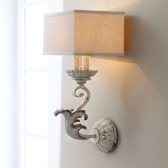 Traditional Style Fabric White Wall Sconce Light Fixture - 12/23 Height Rectangle Design 1 / 23