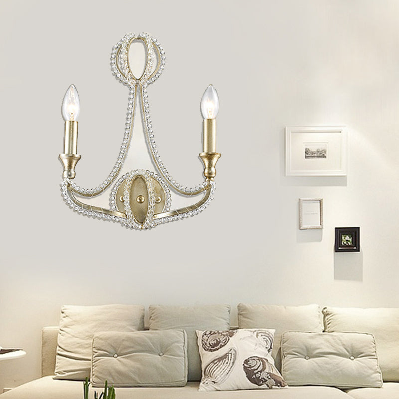 Traditional-Style Gold Candelabra Sconce For Living Room - 2 Light Wall Lamp