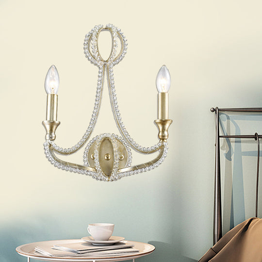 Traditional-Style Gold Candelabra Sconce For Living Room - 2 Light Wall Lamp