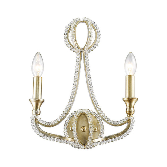 Traditional-Style Gold Candelabra Sconce For Living Room - 2 Light Wall Lamp