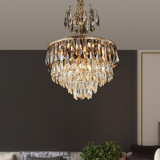 Contemporary 8-Head Crystal Tiered Chandelier - Gold Ceiling Pendant Light for Living Room