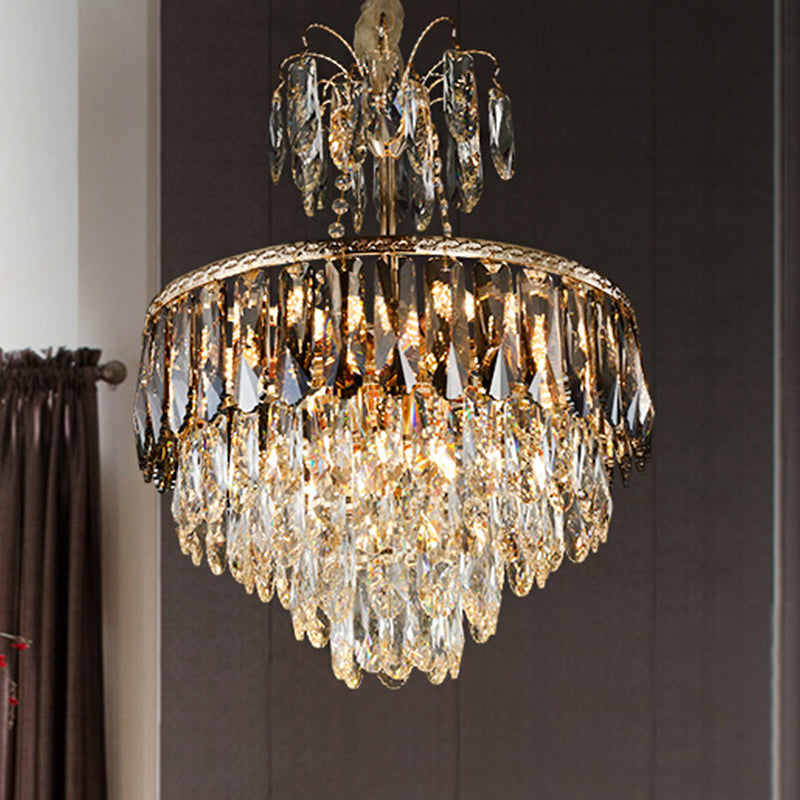 Contemporary 8-Head Crystal Tiered Chandelier - Gold Ceiling Pendant Light for Living Room