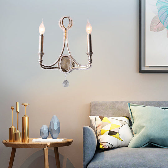 Sleek Aged Silver Metal Sconce - Elegant Wall Lighting For Living Room