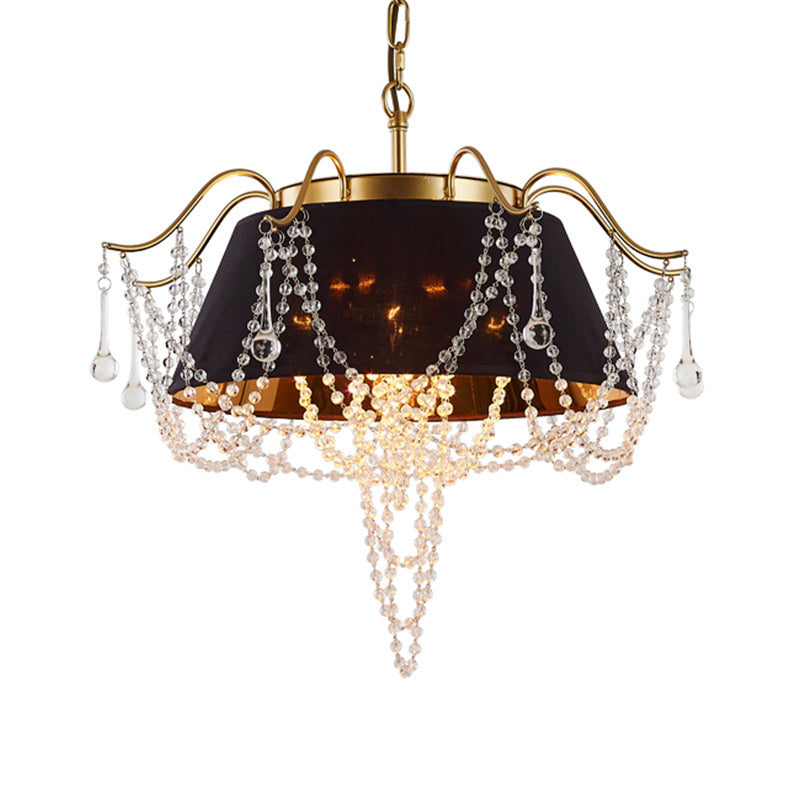 Contemporary Black Cone Pendant Ceiling Light With 4 Metal Chandelier Lights And Crystal Bead Accent