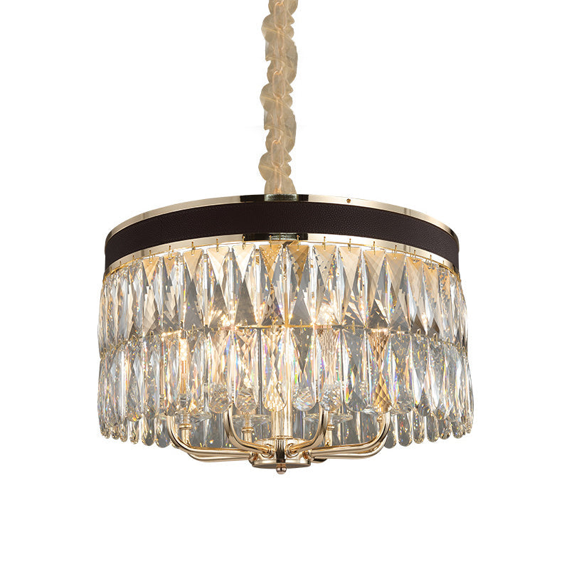 Modern Drum Chandelier With Faceted Crystal 8 Bulbs Black-Gold Pendant Light Fixture