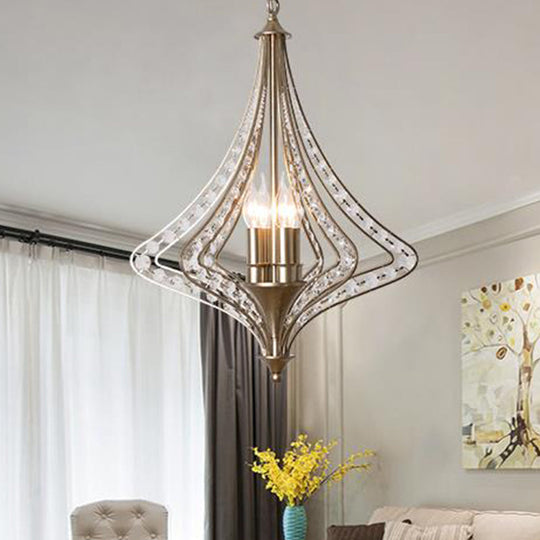 Contemporary Crystal 5-Head Pendant Ceiling Chandelier - Laser Cut Design Satin Nickel Finish