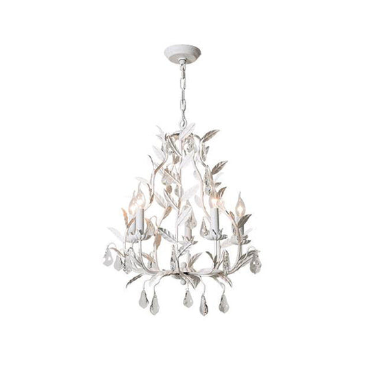 Modern Metal Leaf Chandelier Lamp With Crystal Drop - 5 Bulbs Grey/Distressed White Suspended