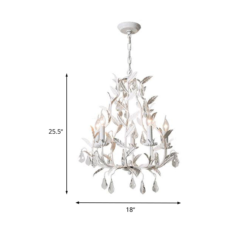 Modern Metal Leaf Chandelier Lamp With Crystal Drop - 5 Bulbs Grey/Distressed White Suspended