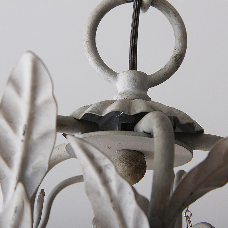 Modern Metal Leaf Chandelier Lamp With Crystal Drop - 5 Bulbs Grey/Distressed White Suspended