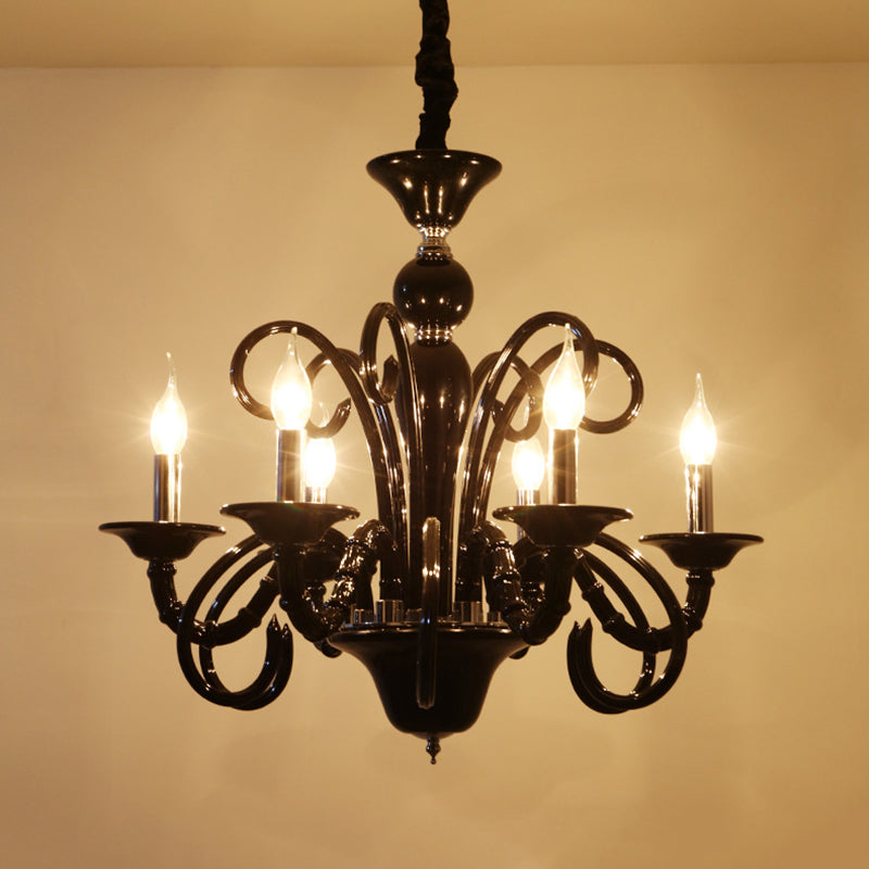 Metallic Hanging Chandelier Light - Industrial Style 6/8 Bulbs Black Finish Suspension For Living