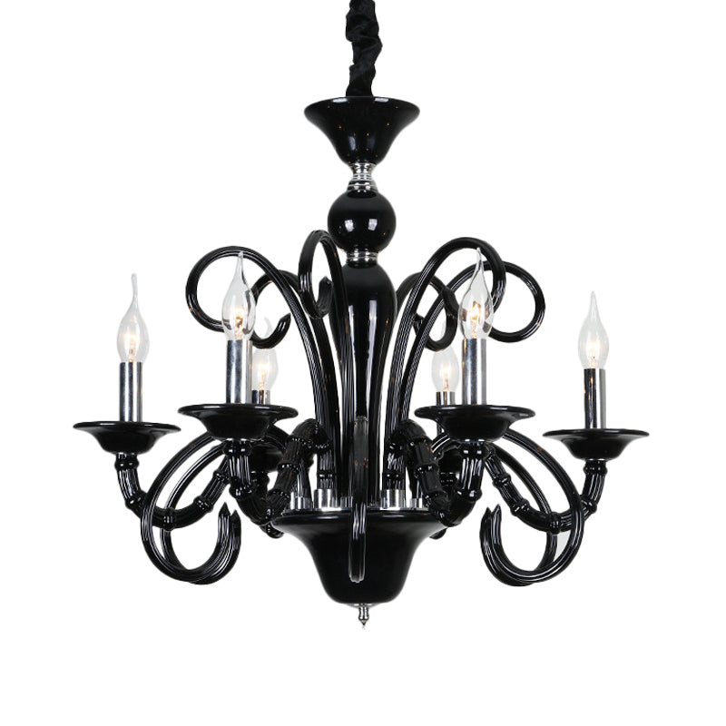 Metallic Hanging Chandelier Light - Industrial Style 6/8 Bulbs Black Finish Suspension For Living