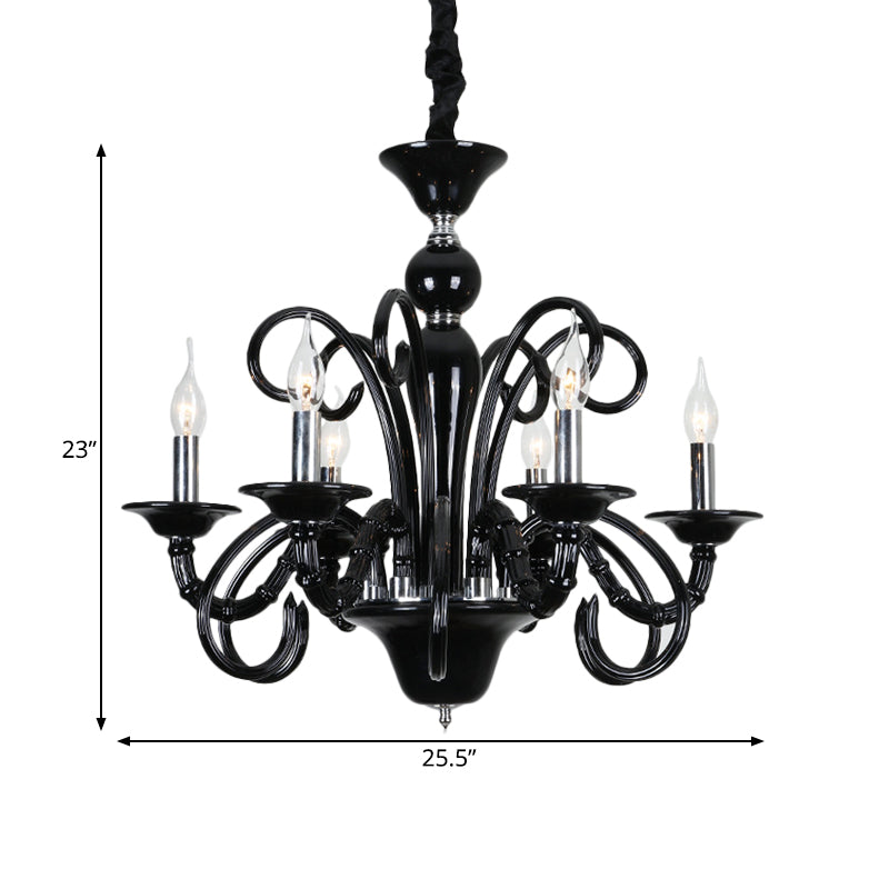 Metallic Hanging Chandelier Light - Industrial Style 6/8 Bulbs Black Finish Suspension For Living