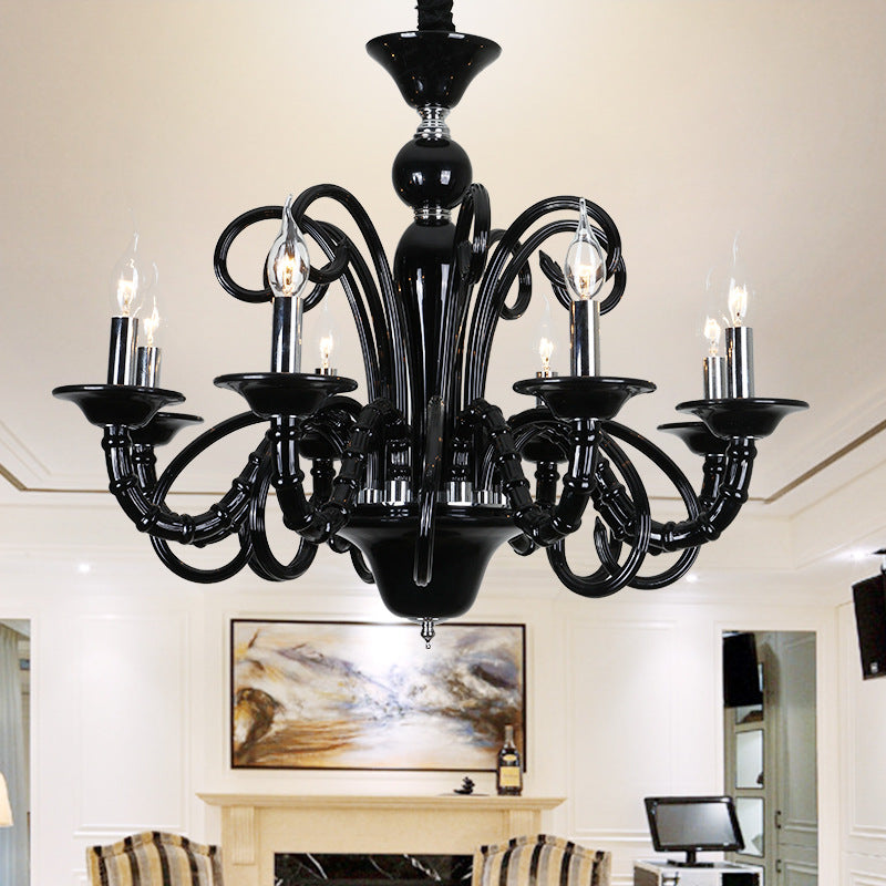 Metallic Hanging Chandelier Light - Industrial Style 6/8 Bulbs Black Finish Suspension For Living