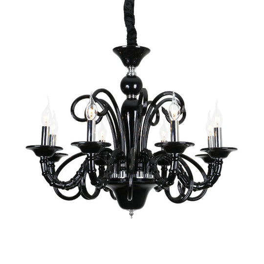 Metallic Hanging Chandelier Light - Industrial Style 6/8 Bulbs Black Finish Suspension For Living