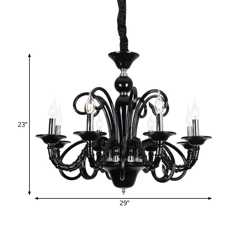 Metallic Hanging Chandelier Light - Industrial Style 6/8 Bulbs Black Finish Suspension For Living