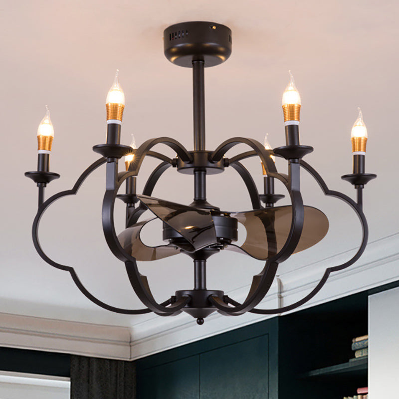 Traditional Metal 6-Light Exposed Bulb Dining Room Chandelier In Black