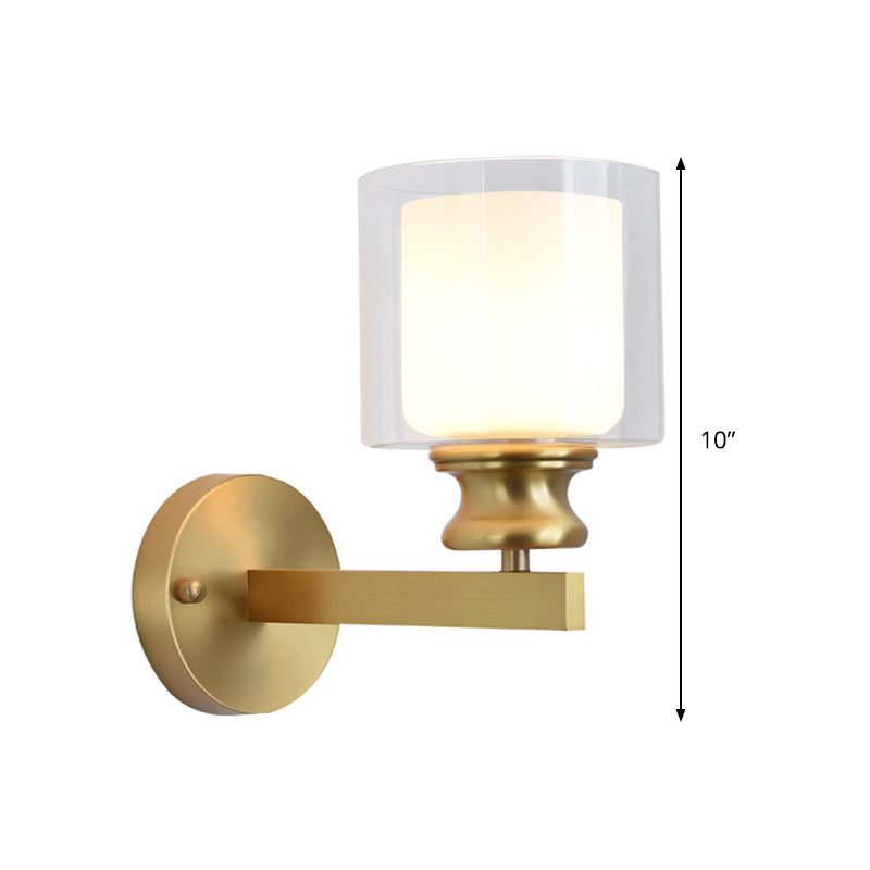 Contemporary Brass Wall Mounted Light Fixture For Living Room - Armed Sconce With Metal Frame & 1