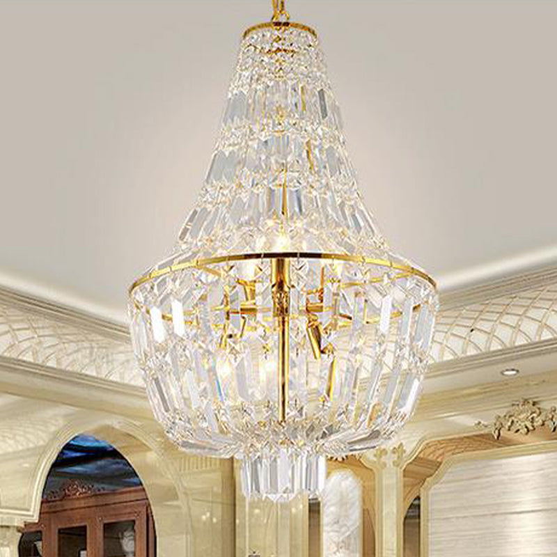 Modernist Crystal Chandelier With 4 Heads - Gold/Silver Bedroom Ceiling Pendant Light