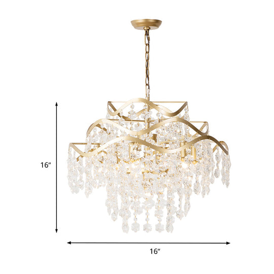 Modern Clear Crystal Waterfall Ceiling Chandelier - 4 Heads Brass Hanging Light Fixture