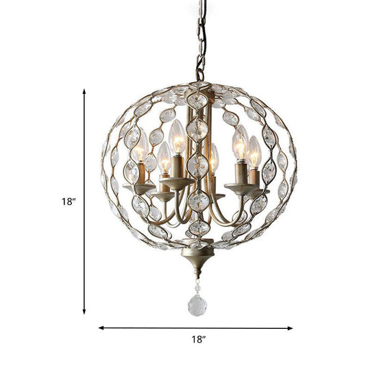 Traditional Aged Silver Chandelier With 6 Crystal Pendant Lights & Adjustable Metal Chain