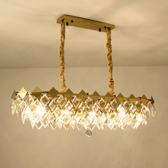 Contemporary Crystal Rhombus Island Light With 10 Bulbs Suspended In Gold