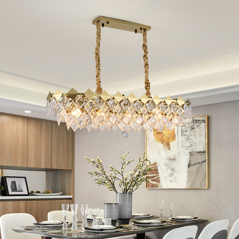 Contemporary Crystal Rhombus Island Light With 10 Bulbs Suspended In Gold