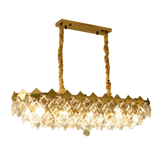 Contemporary Crystal Rhombus Island Light With 10 Bulbs Suspended In Gold