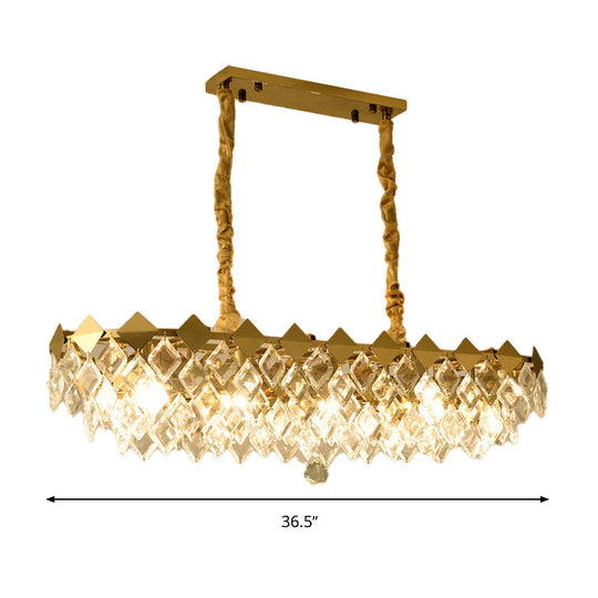 Contemporary Crystal Rhombus Island Light With 10 Bulbs Suspended In Gold