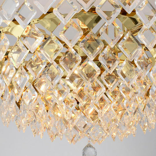 Contemporary Crystal Rhombus Island Light With 10 Bulbs Suspended In Gold