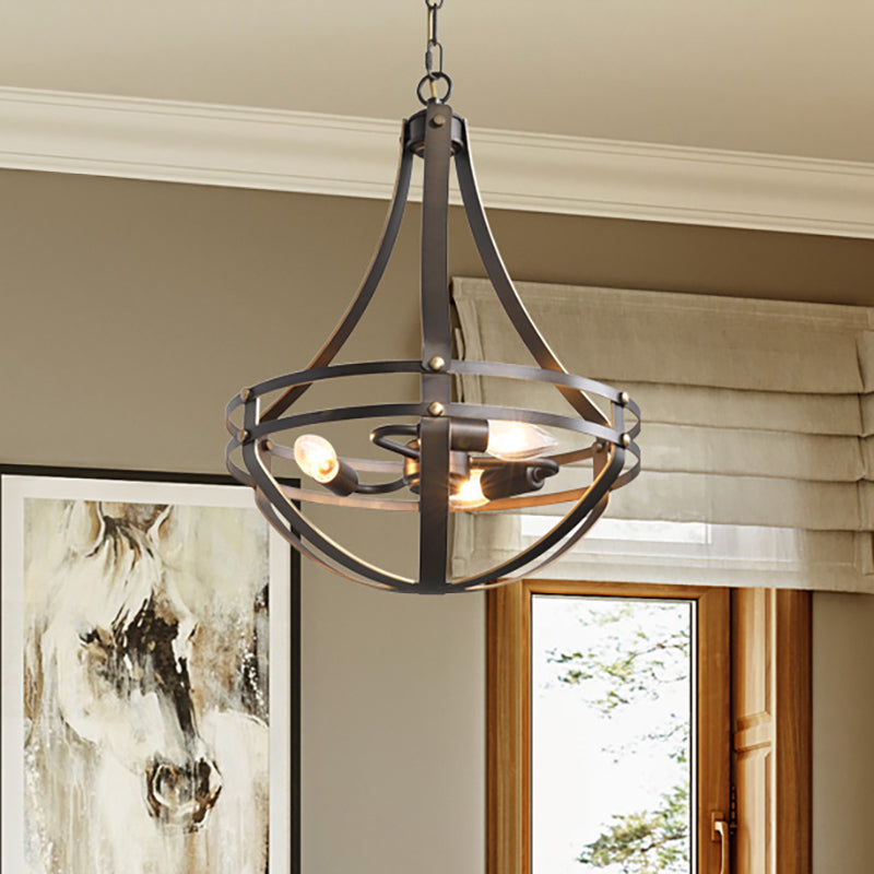 Vintage Style 3-Head Black Chandelier Pendant Lamp With Metallic Shade