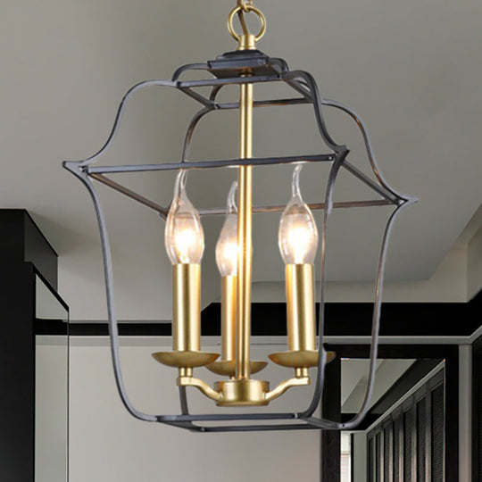 Traditional Style Metal Cage Pendant Light With 3/4 Hanging Heads - Gold Finish