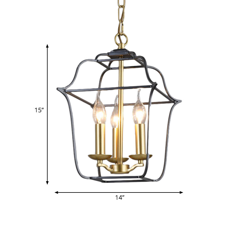 Traditional Style Metal Cage Pendant Light With 3/4 Hanging Heads - Gold Finish