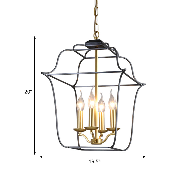 Traditional Style Metal Cage Pendant Light With 3/4 Hanging Heads - Gold Finish