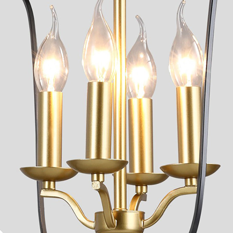 Traditional Style Metal Cage Pendant Light With 3/4 Hanging Heads - Gold Finish